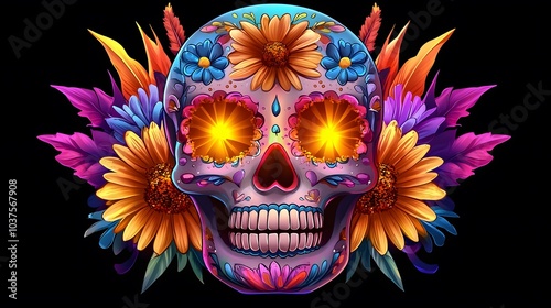 Sugar Skull with Flowers.