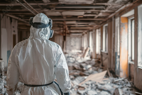 Asbestos Removal Specialist Removing Hazardous Materials, Industrial Safety Procedures and Health Protection in Dangerous Work Environments