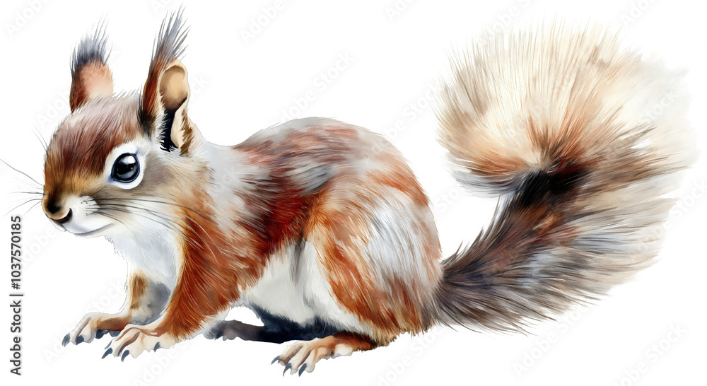 Obraz premium Watercolor squirrel isolated, wildlife illustration of adorable baby animal, forest woodland creature in wild cartoon style, cute nature on transparent background