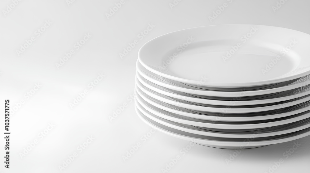 a stack of white plates on a light background