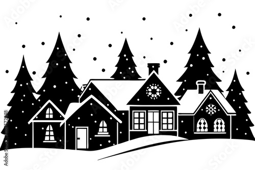 Charming holiday-themed doodles featuring Christmas trees, ornaments, and festive decorations.editable icon