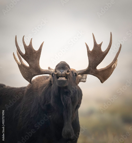 The moose or elk (Alces alces) is the world's tallest, largest, and heaviest extant species of deer and the only species in the genus Alces photo