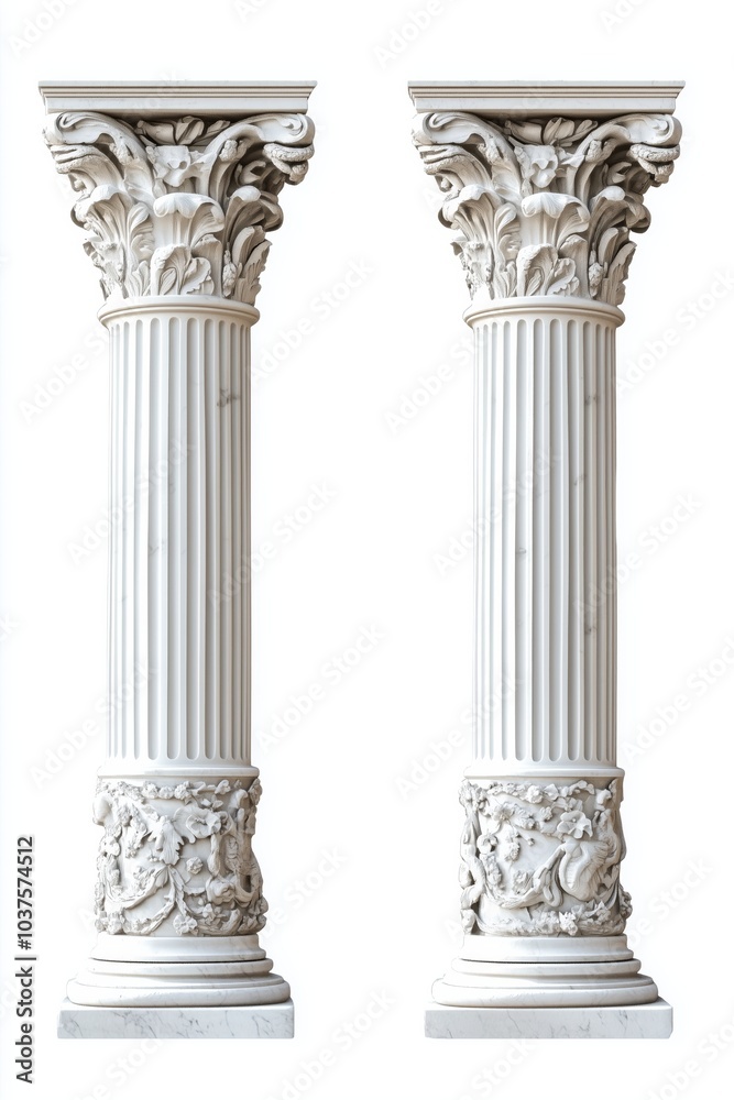 Obraz premium Classic antique marble column set. white doric column. ancient greek pillar. isolated on white background or transparent background