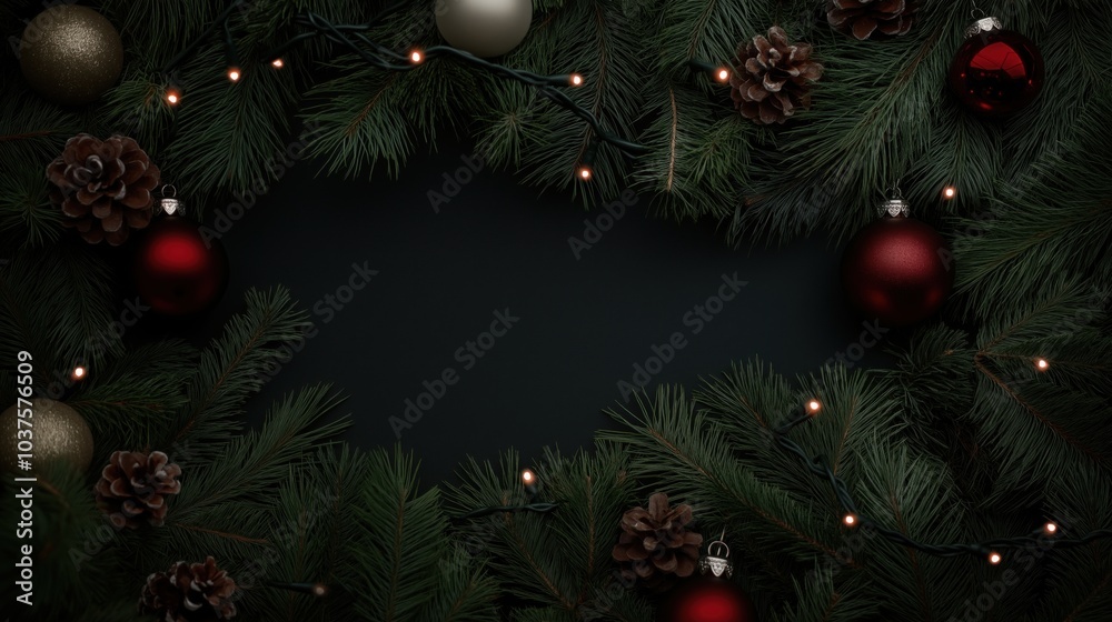 Festive christmas pine garland with twinkling lights and ornaments for holiday decor Festive christmas pine garland with twinkling lights and ornaments for holiday decor
