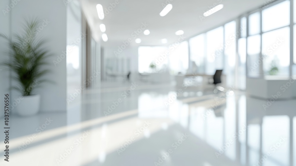 3D rendering of an abstract blurred image showcasing a modern open space office with a white interior and complete furnishings for design background concepts 3D rendering of an abstract blurred image showcasing a modern open space office with a white interior and complete furnishings for design background concepts