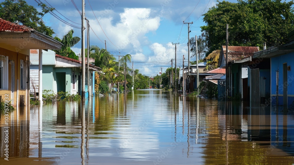 Flooded Street in a Tropical Town Flooded Street in a Tropical Town