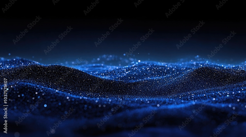A dark blue night sky is depicted in this 3D cartoon rendering featuring a gentle gradient of lighter blue at the bottom Thousands of tiny shimmering lights scatter across the sky resembling stard
