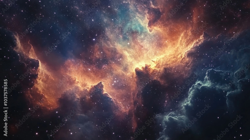 Fototapeta premium 3D cartoon rendering showcasing nebulae and numerous stars in outer space