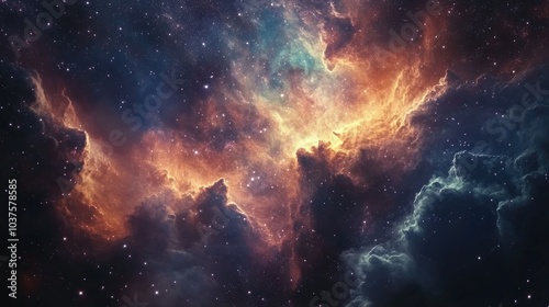 3D cartoon rendering showcasing nebulae and numerous stars in outer space