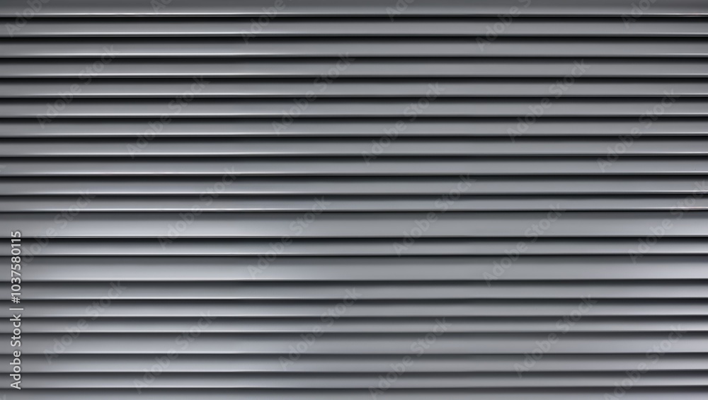 close-up view of a horizontal metal shutter. The shutter consists of evenly spaced, parallel slats that run across the entire frame. close-up view of a horizontal metal shutter. The shutter consists of evenly spaced, parallel slats that run across the entire frame.