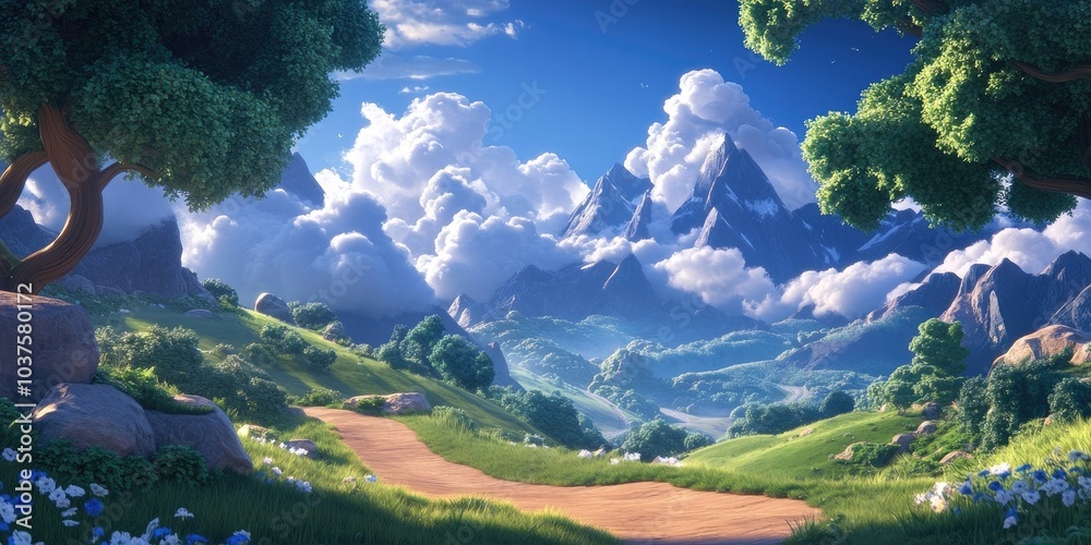 Scenic hiking path in a mountainous landscape, Mountainous hiking trail in a scenic landscape Scenic hiking path in a mountainous landscape, Mountainous hiking trail in a scenic landscape