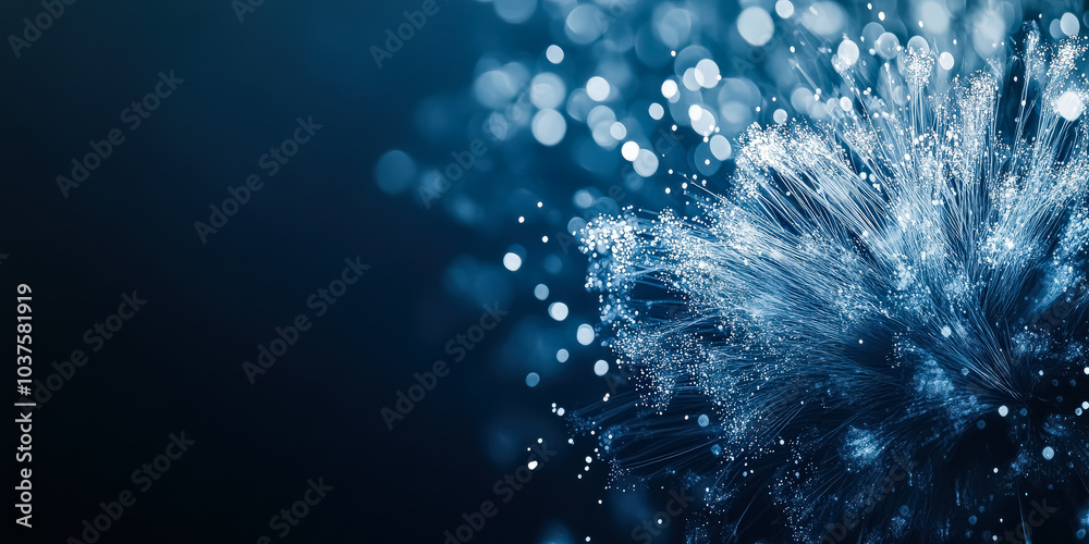 Fototapeta premium Blue background with a flower made of dots. The flower is made of many dots and is very small. christmas or new year concept