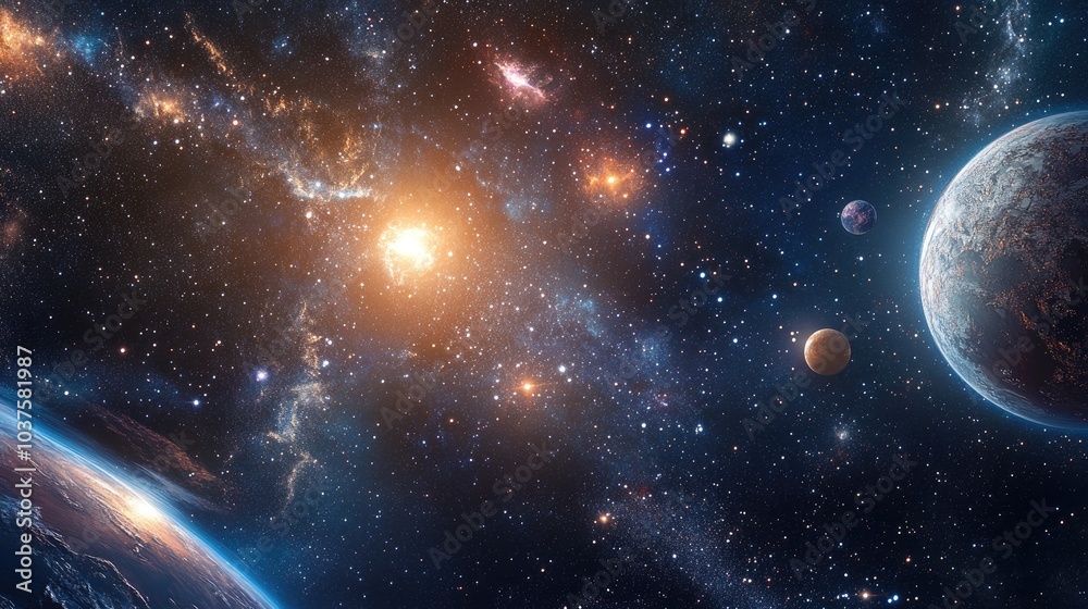 Fototapeta premium Endless universe depicted in a 3D cartoon rendering showcasing stars galaxies and stunning cosmic imagery