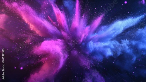Wallpaper Mural Explosion of pink violet and blue powder on a black background in a 3D cartoon rendering This illustration captures the freeze motion of color powder bursting forth Torontodigital.ca