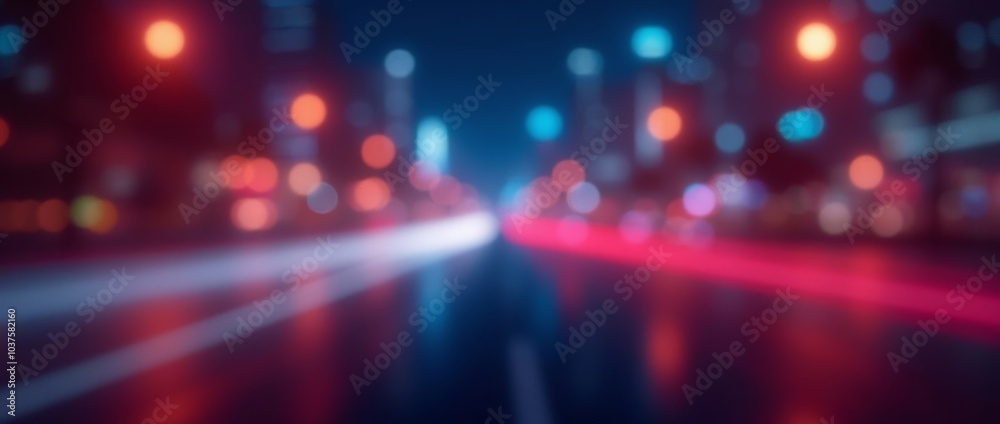 Wide angle shot of a blurred neon lights background. Neon city lights in bokeh style. Futuristic backdrop. Wide angle shot of a blurred neon lights background. Neon city lights in bokeh style. Futuristic backdrop.