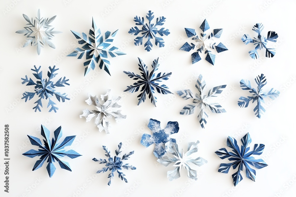 Handmade paper snowflakes made for Christmas decoration on white background Handmade paper snowflakes made for Christmas decoration on white background