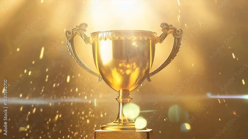 Shining Golden Trophy Symbol of Victory and Achievement, Celebrating Success with Sparkling Light and Ornate Design Shining Golden Trophy Symbol of Victory and Achievement, Celebrating Success with Sparkling Light and Ornate Design