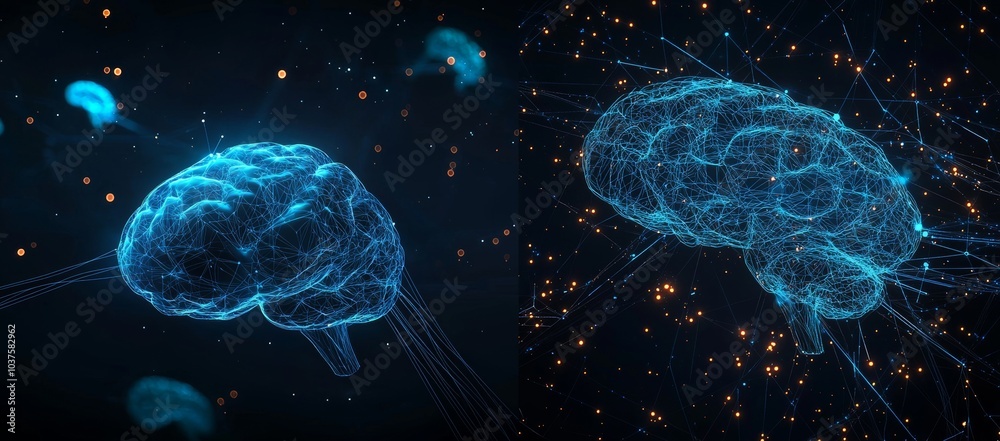 Obraz premium A transparent background with a brain with line networks and dots