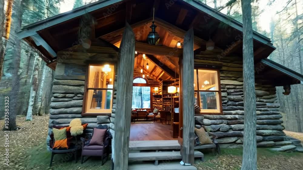 Log house with a rustic, cozy interior. Video Log house with a rustic, cozy interior. Video