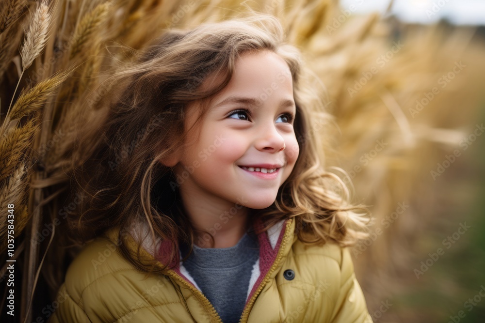 Portrait of a cute little girl in a wheat field. Selective focus. Portrait of a cute little girl in a wheat field. Selective focus.