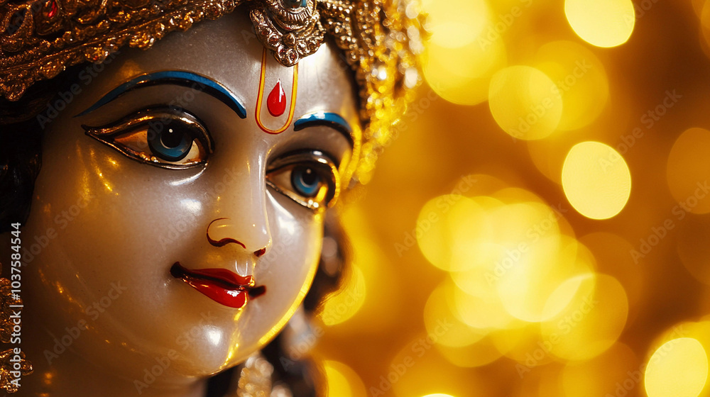 Krishna statue on golden bokeh background Krishna statue on golden bokeh background