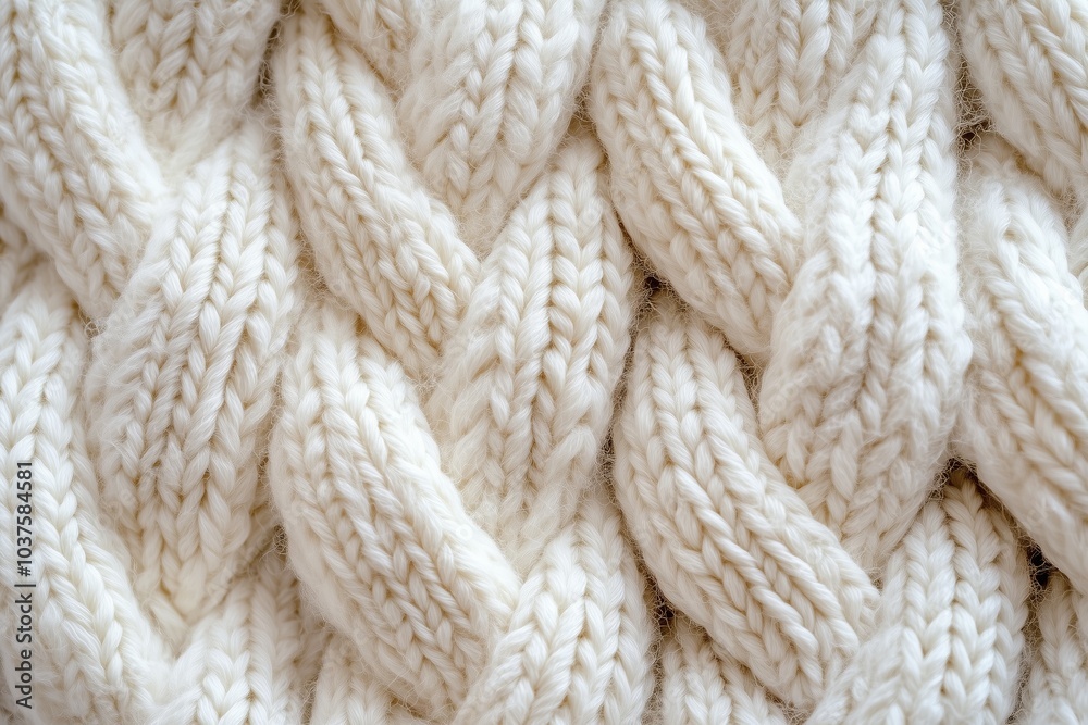 Knitted white texture with a pattern of braids Knitted white texture with a pattern of braids