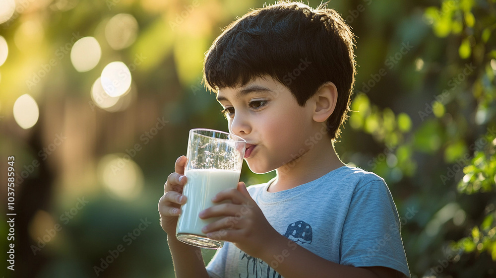 Portrait of a boy drinking glass of milk Portrait of a boy drinking glass of milk