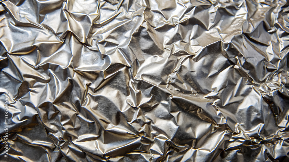Wrinkled shiny paper texture background with crumpled metallic surface for creative design