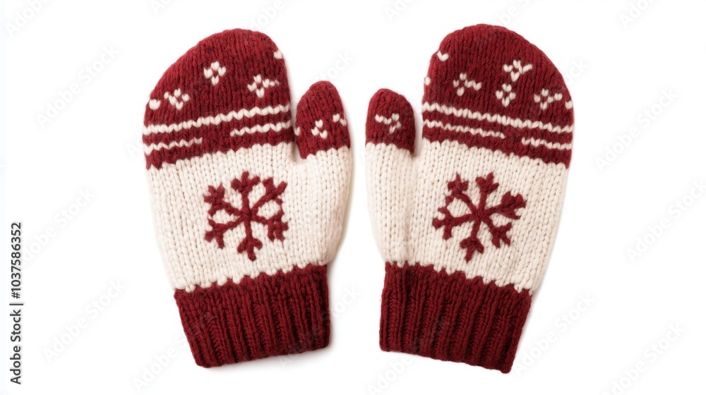 Festive holiday mittens with snowflake pattern for winter decor and seasonal greeting cards Festive holiday mittens with snowflake pattern for winter decor and seasonal greeting cards