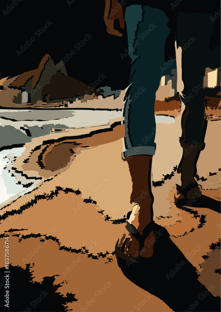 Menino andando na praia de Ipanema no Rio de Janeiro com suas sandálias havaianas