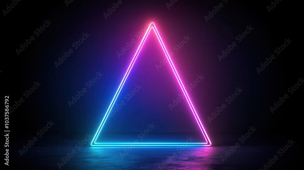 A neon-lit triangle glows against a dark background, showcasing vibrant pink and blue colors in a modern, artistic display. A neon-lit triangle glows against a dark background, showcasing vibrant pink and blue colors in a modern, artistic display.