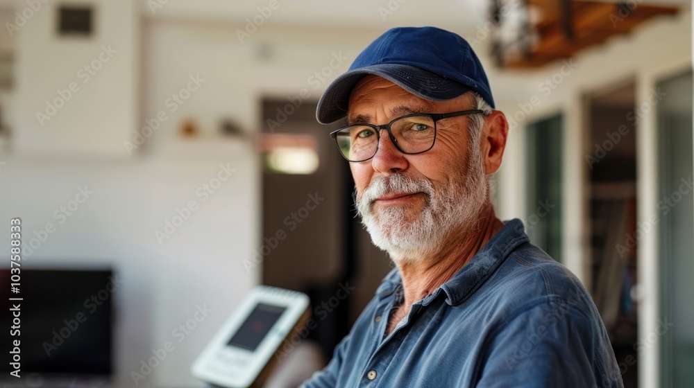 Portrait of a Senior Man with Cap and Glasses Portrait of a Senior Man with Cap and Glasses