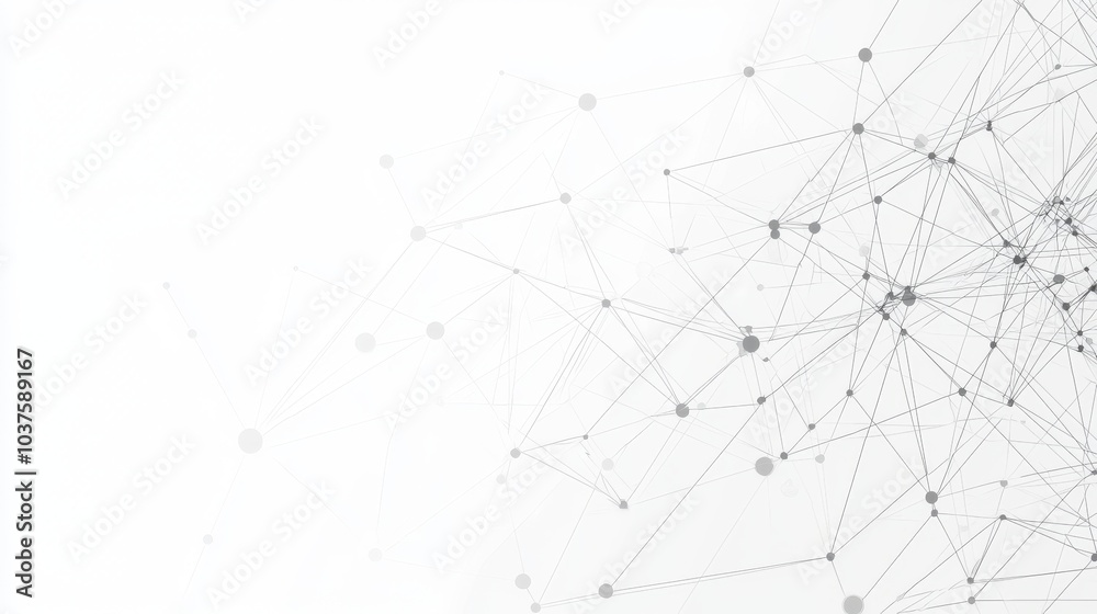 In a white background, a wave of particles is surrounded by dots and lines connected by a dark backdrop. 3D rendering of a wave of particles on a white background. In a white background, a wave of particles is surrounded by dots and lines connected by a dark backdrop. 3D rendering of a wave of particles on a white background.