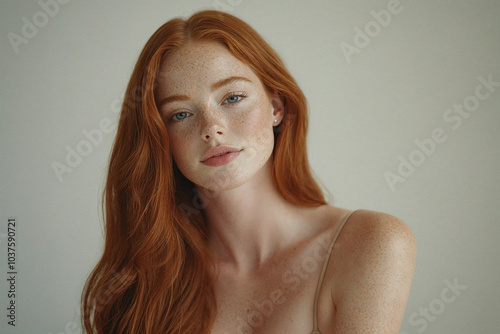 Beautiful young red haired woman with slim body, posing in underwear isolated on white studio background. Natural female beauty. Self-care and wellness. Body and skin care.
