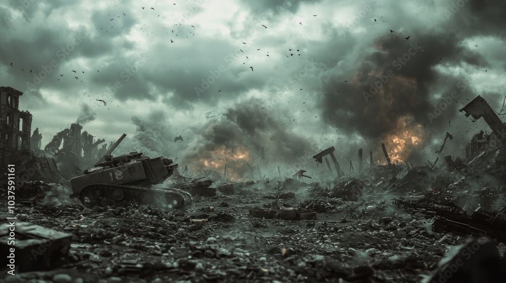 Battlefield Chaos: Epic Clash of Ancient War Machines Under Stormy Skies with Cinematic Light
