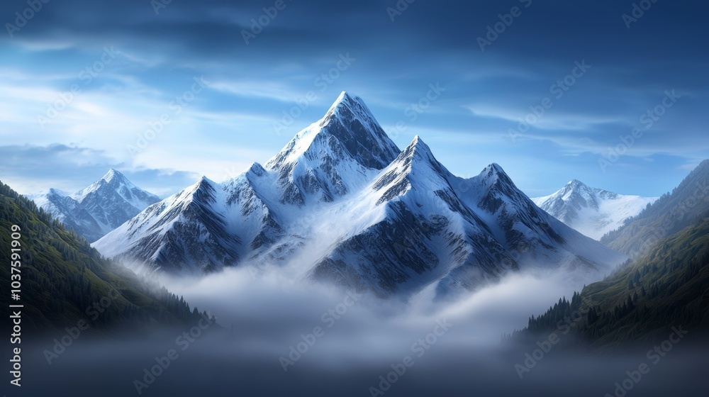 Obraz premium Dramatic View of Snow-Capped Mountains with Mist
