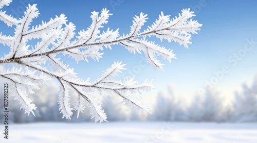 Delicate Ice Formations on Frozen Tree Branch