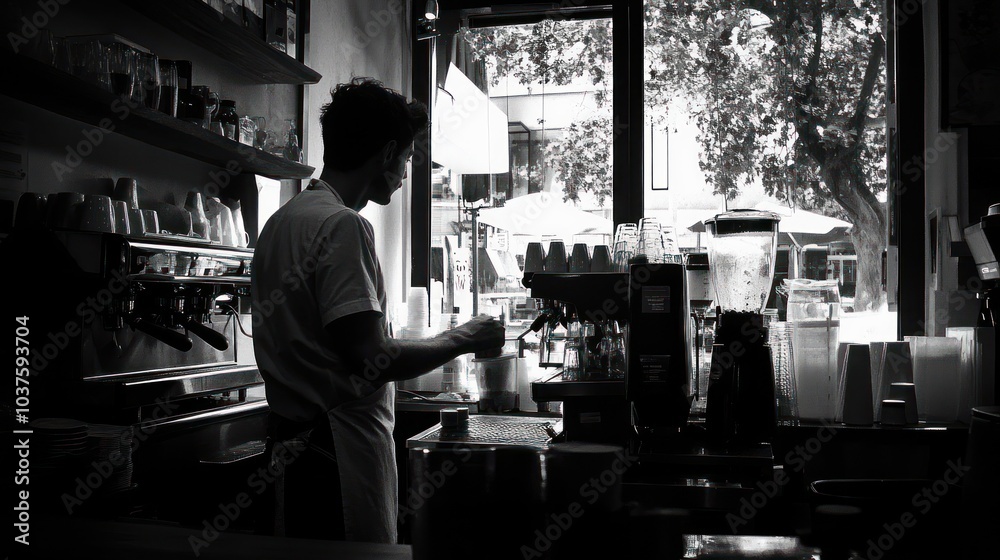 Barista Making Coffee In Cafe Barista Making Coffee In Cafe