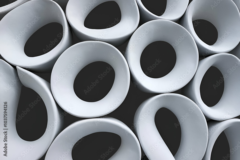 A close-up view of white curved shapes arranged in a repetitive pattern, creating an abstract and modern aesthetic. A close-up view of white curved shapes arranged in a repetitive pattern, creating an abstract and modern aesthetic.