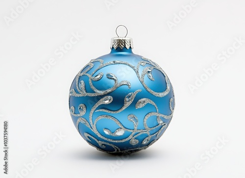 Blue Christmas ornament on a white background. Christmas ball. Happy New Year