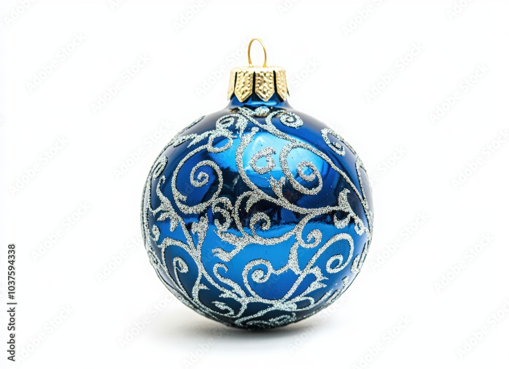 Blue Christmas ornament on a white background. Christmas ball. Happy New Year Blue Christmas ornament on a white background. Christmas ball. Happy New Year