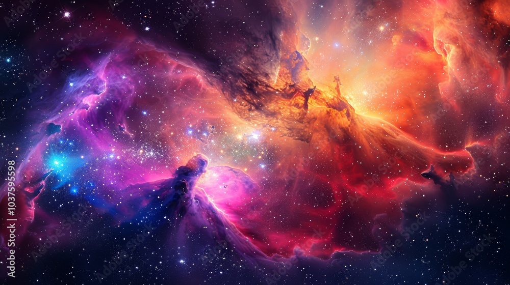 Obraz premium Nebula and stars in deep space, with a vibrant mix of colors and cosmic dust