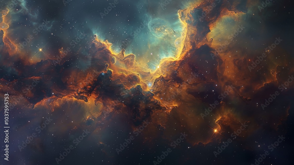 Fototapeta premium Nebula and stars in deep space, with a vibrant mix of colors and cosmic dust
