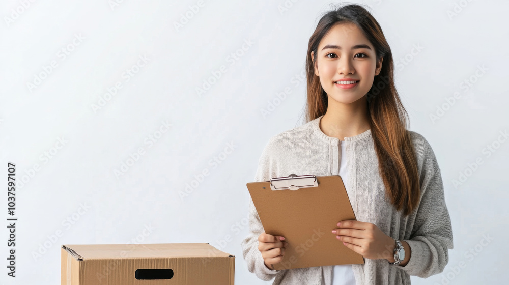 Professional young woman with clipboard for office or business concept Professional young woman with clipboard for office or business concept