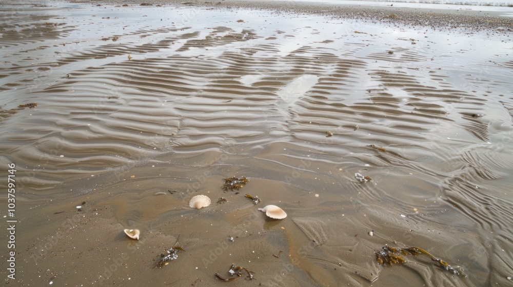 Seashell Patterns in Wet Sand Seashell Patterns in Wet Sand