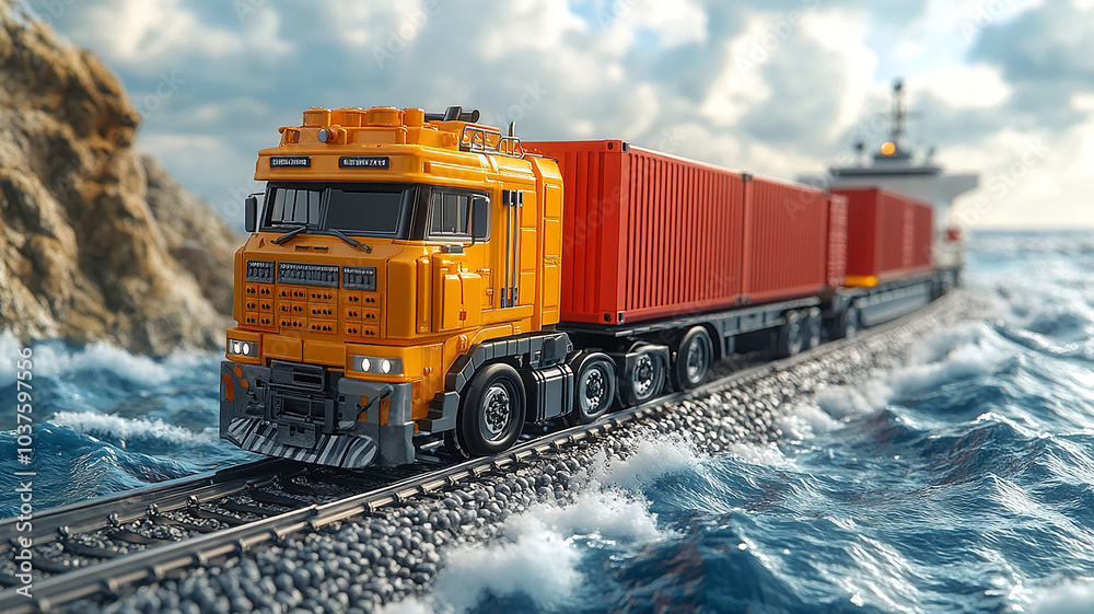 Cargo train at sunset in an industrial rail yard Cargo train at sunset in an industrial rail yard