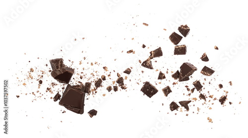Pile chopped, milled chocolate isolated on white