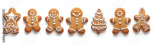 Stylish Christmas gingerbread cookies isolated on a white background. gingerbread cookies in various shapes, including Christmas trees, snowflakes, and human figures