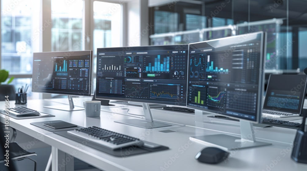 Naklejka premium Modern Office with Data Analytics