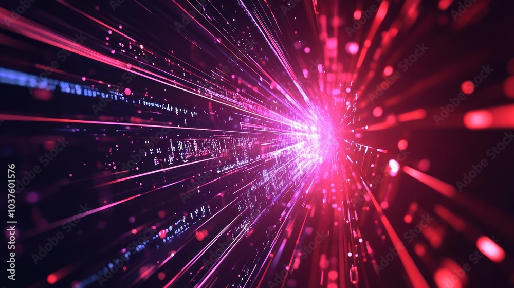 Abstract Digital Tunnel with Bright Neon Lines Abstract Digital Tunnel with Bright Neon Lines